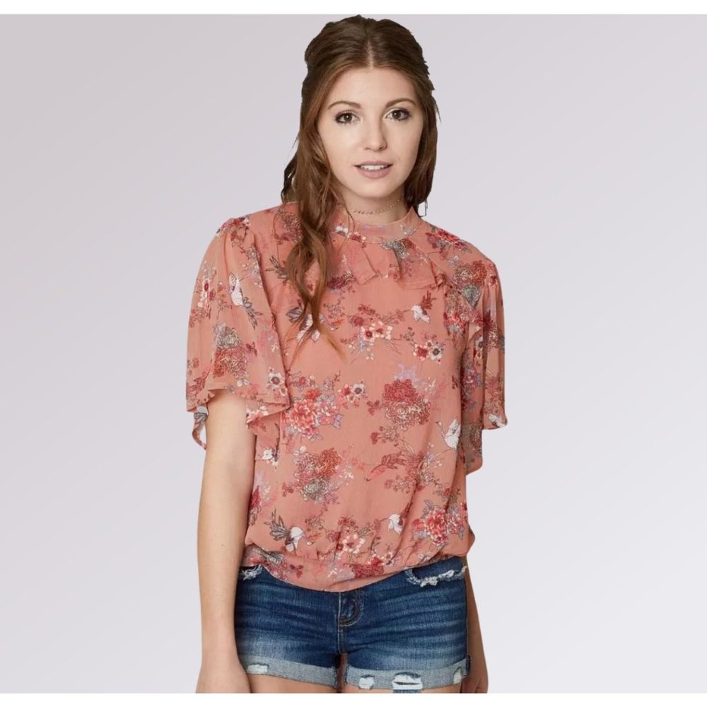 Gimmicks By BKE Floral Mock Neck Top S